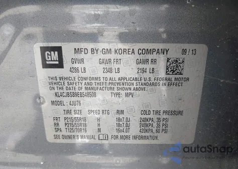 2014 Buick Encore Convenience from USA, damaged, VIN KL4CJBSB9EB548508